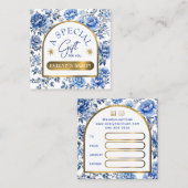 Elegante Chinoiserie Blau Blumen Geschenkkarte Quadratische Visitenkarte (Vorne/Hinten)