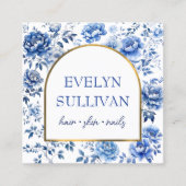 Elegante Chinoiserie Blau-Blumen Quadratische Visitenkarte (Vorderseite)