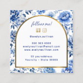 Elegante Chinoiserie Blau-Blumen Quadratische Visitenkarte (Rückseite)