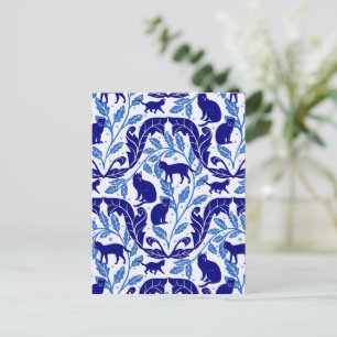 Elegante Chinoiserie Blau-Schwarze Katze-Whimsical Postkarte