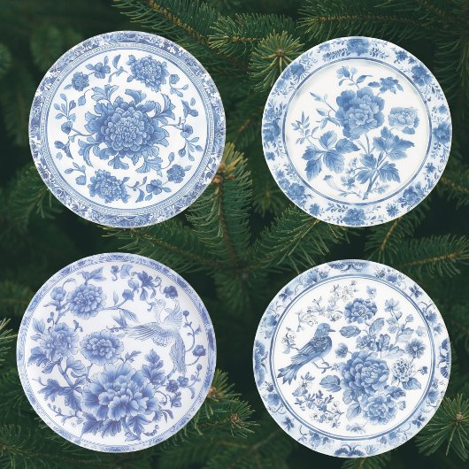 Elegante Chinoiserie Blau-Weiße Sandstein-Unterset Getränkeuntersetzer