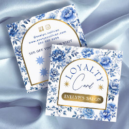 Elegante Chinoiserie Blaue Blumen Treuekarte Quadratische Visitenkarte