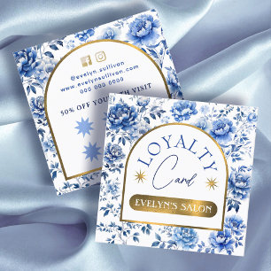 Elegante Chinoiserie Blaue Blumen Treuekarte Quadratische Visitenkarte