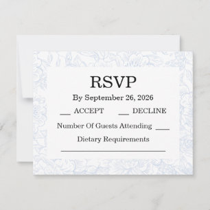 Elegante Chinoiserie Blaue Hochzeit mit Blumenmust RSVP Karte