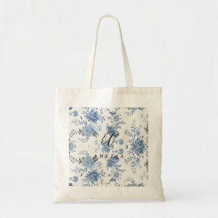 Elegante Chinoiserie Blaue Toile de Jouy Tragetasche