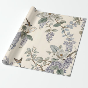 Elegante Chinoiserie Blumen & Vögel Geschenkpapier