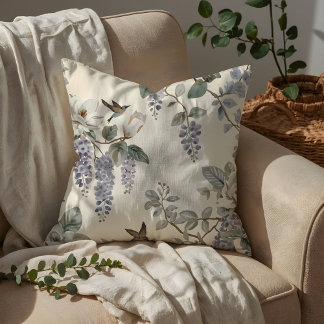 Elegante Chinoiserie Blumen & Vögel Kissen