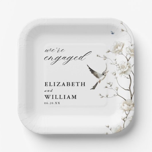 Elegante Chinoiserie Blumengarten Engagement Party Pappteller (Vorderseite)