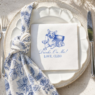 Elegante Chinoiserie-Corgi-Champagner-Hochzeit Serviette