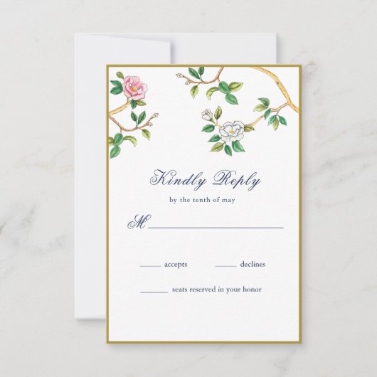 Elegante Chinoiserie Floral RSVP Card Karte (Vorderseite)