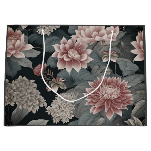 Elegante Chinoiserie Florals Gray Raspberry Große Geschenktüte (Vorderseite)