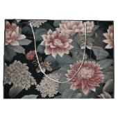 Elegante Chinoiserie Florals Gray Raspberry Große Geschenktüte (Rückseite)