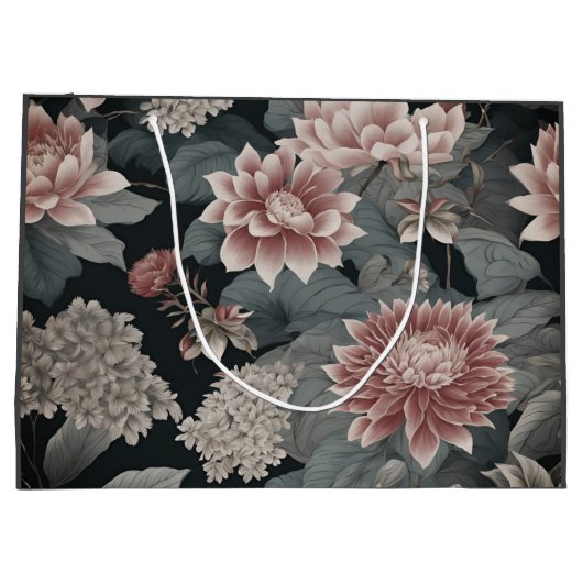 Elegante Chinoiserie Florals Gray Raspberry Große Geschenktüte (Rückseite)