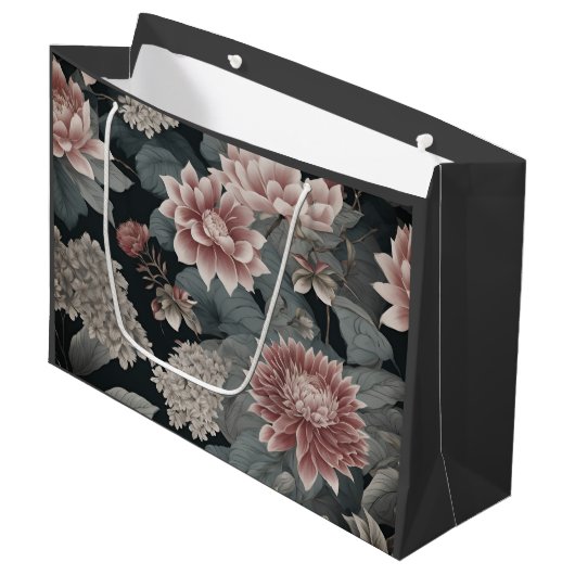 Elegante Chinoiserie Florals Gray Raspberry Große Geschenktüte (Vorderseite Schrägansicht)