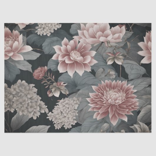 Elegante Chinoiserie Florals Gray Raspberry Seidenpapier (Vorderseite)