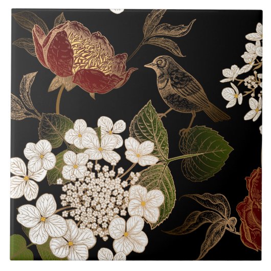 Elegante Chinoiserie Inspiriert Blumenblumen Fliese (Vorderseite)