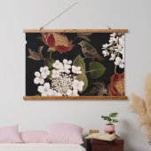 Elegante Chinoiserie Inspiriert Blumenblumen Wandteppich Mit Holzrahmen (Schlafzimmer)