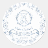 Elegante Chinoiserie Kranzteddy Bär Babydusche Runder Aufkleber (Vorderseite)