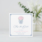Elegante Chinoiserie Navy Blue Pink Spring Wedding Save The Date (Stehend Vorderseite)