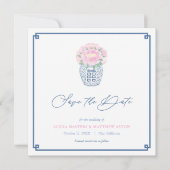 Elegante Chinoiserie Navy Blue Pink Spring Wedding Save The Date (Vorderseite)