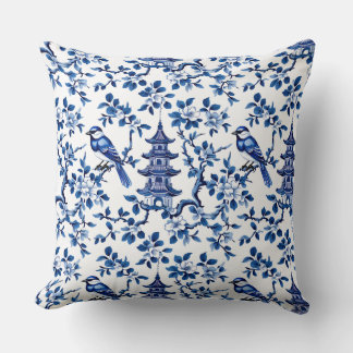 Elegante Chinoiserie Pagoda und Vögel Kissen