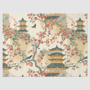 Elegante Chinoiserie - Pagoden, Blüten und Vögel Seidenpapier