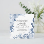 Elegante Chinoiserie Peony Floral Blue Wedding Einladung (Stehend Vorderseite)