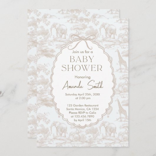 Elegante Chinoiserie Toile de Jouy Babydusche Einladung (Vorne/Hinten)