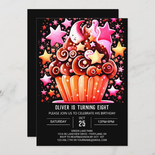 Elegante Chocolate Delight Muffin Girl Birthday Einladung (Vorne/Hinten)