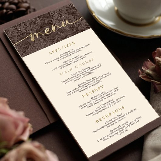 Elegante Chocolate Mocha Wedding Menükarte