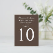 Elegante Chocolate White Wedding Tischnummer Card (Stehend Vorderseite)