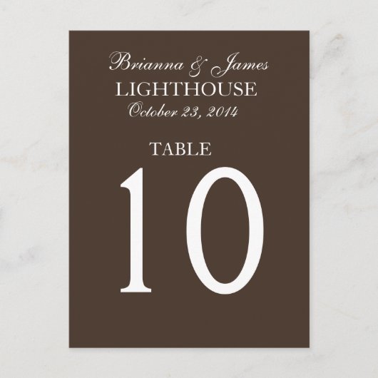 Elegante Chocolate White Wedding Tischnummer Card (Vorderseite)
