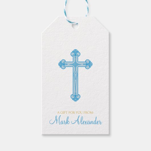 elegante CHRISTENING- oder BAPTISM-Blaukreuz Geschenkanhänger (Vorderseite)