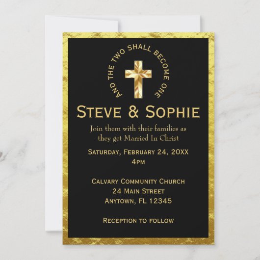 Elegante Christliche Cross Black Wedding Einladung (Vorderseite)