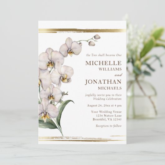 Elegante Christliche Hochzeit am Weißen Orchid Einladung (Stehend Vorderseite)