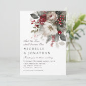 Elegante Christliche Hochzeit in Red Silver Einladung (Stehend Vorderseite)