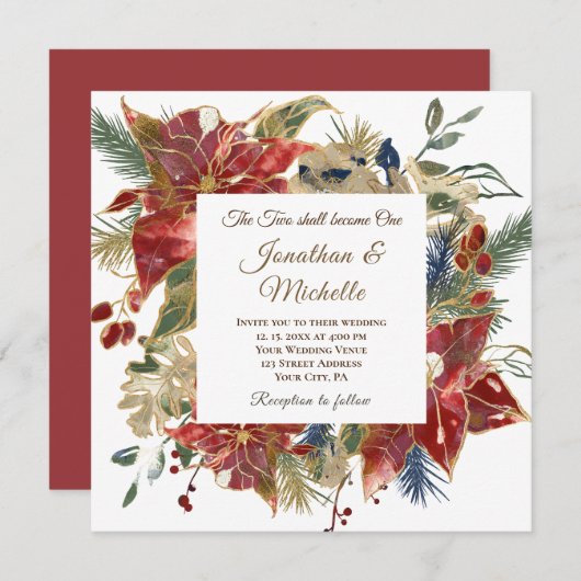 Elegante Christliche Hochzeit in Roter Flora Einladung (Vorne/Hinten)