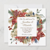 Elegante Christliche Hochzeit in Roter Flora Einladung (Vorderseite)