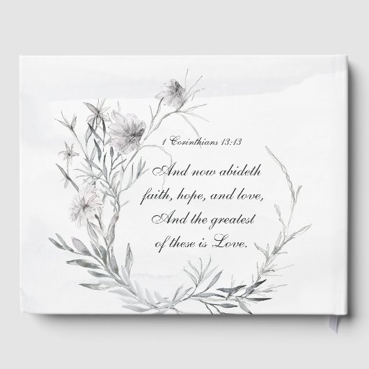 Elegante Christliche Hochzeit mit grauer Flora Gästebuch (Rückseite)