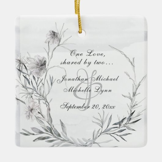 Elegante Christliche Hochzeit mit grauer Flora Keramikornament (Vorderseite)