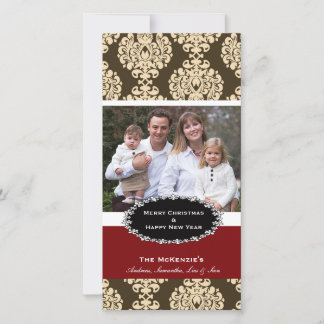 Elegante Christmas Brown Damask Feiertagskarte