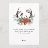 Elegante Christmas Deer Poinsettia Gruß Feiertagskarte (Rückseite)