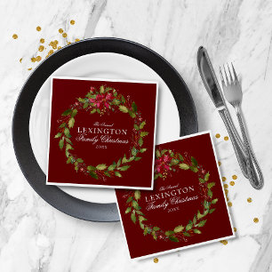 Elegante Christmas Floral Holly Wreath Serviette
