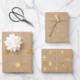Elegante Christmas Gold Kraft   Geschenkpapier Set