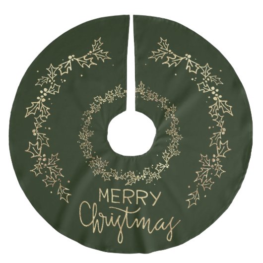 Elegante Christmas Green und Gold Holly Polyester Weihnachtsbaumdecke (Vorderseite)