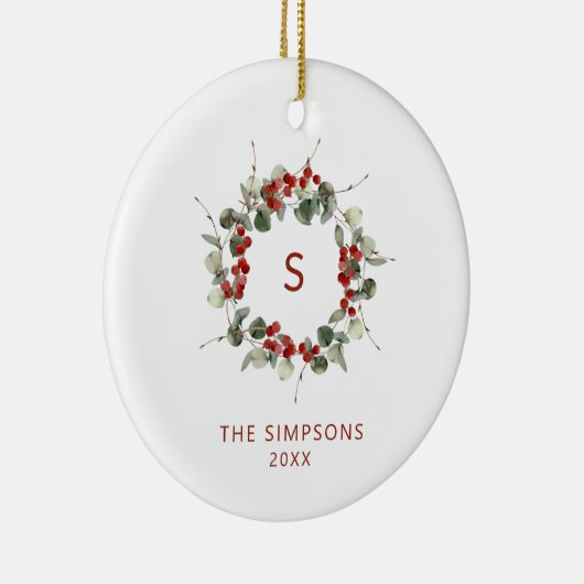 Elegante Christmas Greenery Monogram Family Keramik Ornament (Rechts)