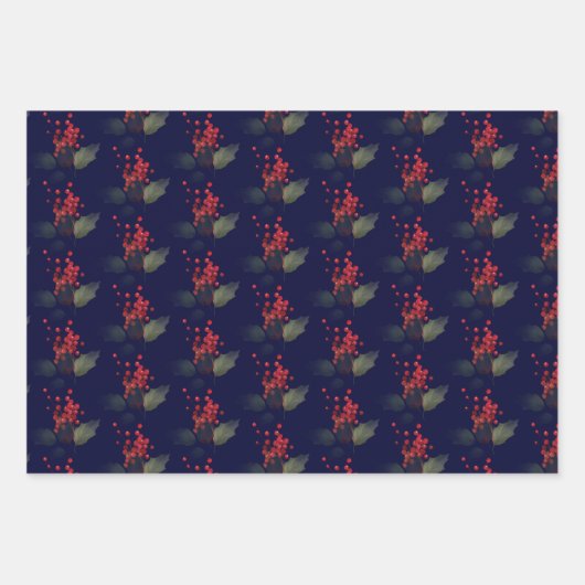 Elegante Christmas Holly Berry Eucalyptus Red Gold Geschenkpapier Set (Vorderseite 3)