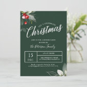 Elegante Christmas Holly Berry Grüne Einladung (Stehend Vorderseite)