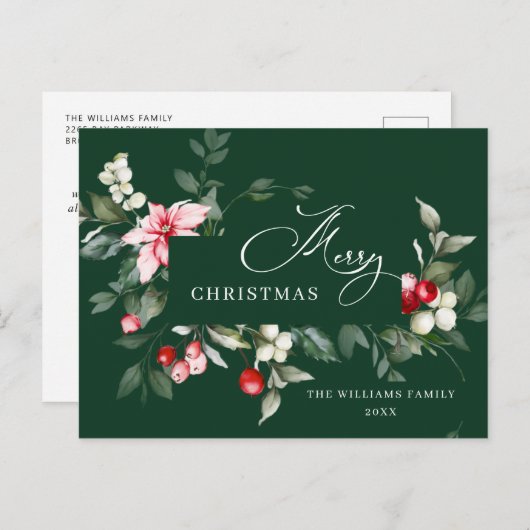 Elegante Christmas Holly Berry Holiday Gruß Postkarte (Vorne/Hinten)