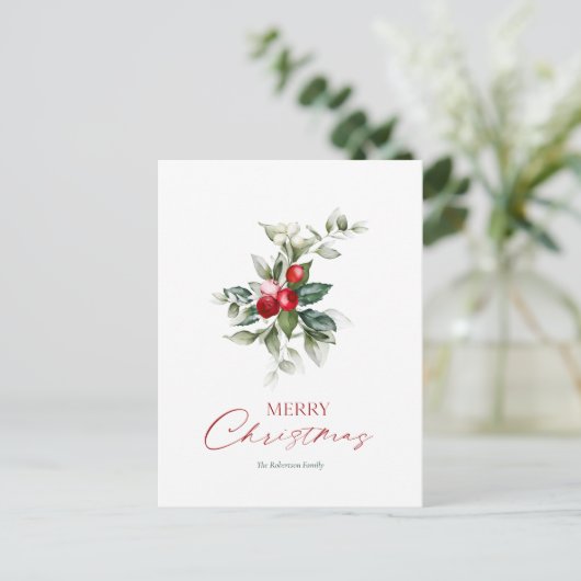 Elegante Christmas Holly Card Postkarte (Stehend Vorderseite)